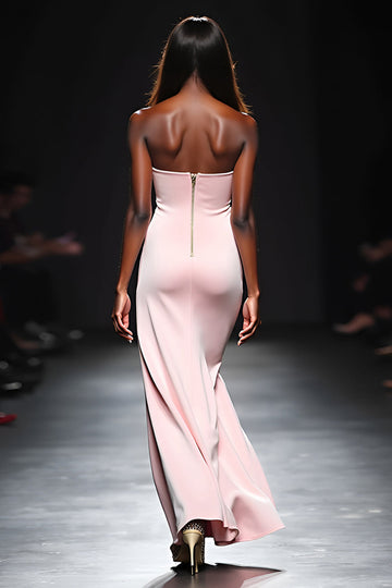 Blush Stroppeløs Havfrue Lang Bryllupsgjest Kjole